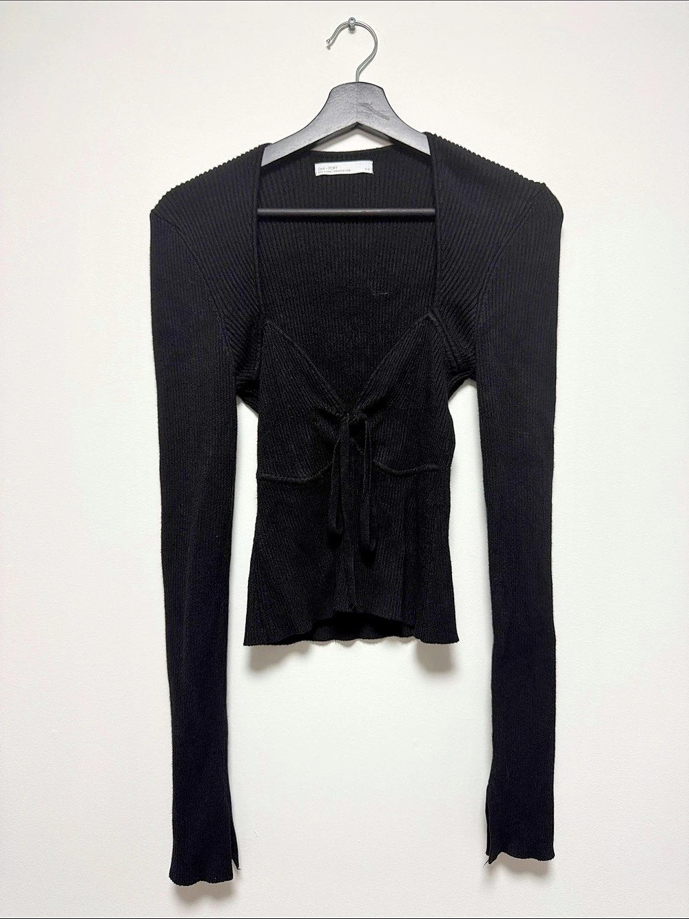 Oak + Fort Black Tie-Front Long Sleeve Top Size M